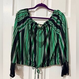 Paper Tee Green and Black Striped Blouse
